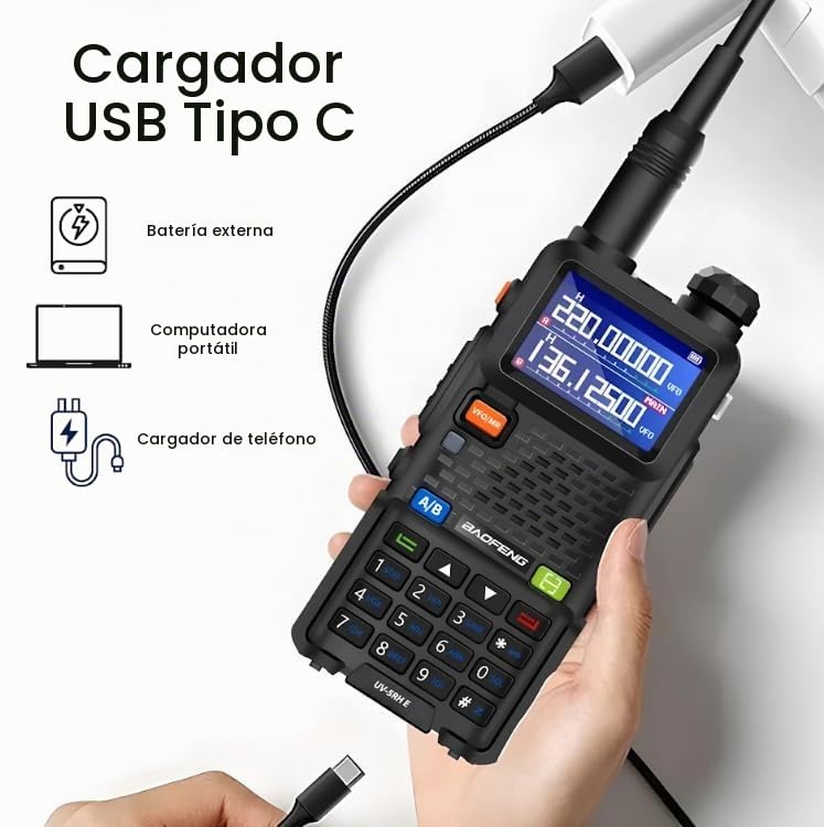 BAOFENG UV-5RH Walkie Talkie Radio Bidireccional de Cuatro Bandas, Potencia de 14.5W, Batería de Larga Duración, Cargador USB-C, Radio de Dos Vías, Comunicación de Largo Alcance