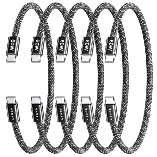 Image of LISEN USB C Cable, 5-Pack [0.5FT] USBC to USBC Cable for iPhone 17 16e 15 Pro Max Charger Cord, 60W C to C Cable Fast Charging for Galaxy S25 /S24 /23, Switch 2, iPad, MacBook,Black