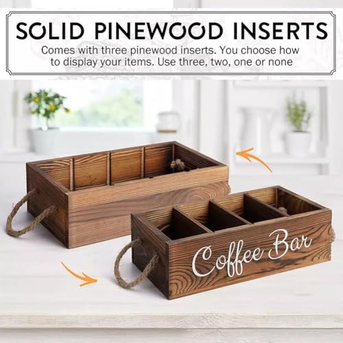 Panier de rangement en bois à 4 compartiments pour organiser le coin café