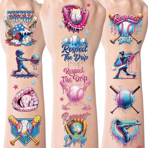Ice Cream Drip Temporary Tattoos 8 Sheets Funny Ice Cream Baseball Theme Birthday Party Decoration Colorful Baseball Tattoo Stickers for Sport Teams Activity Party Favors Gifts School Prizes Rewards