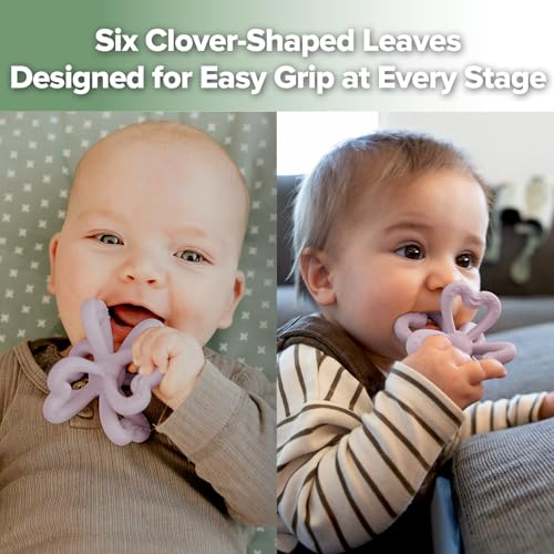 Image of Haakaa Silicone Clover Teether - Food Grade Silicone Teething Toys for Babies 3-6 Months 6-12 Months, Soft & Easy Hold Chew Toy for Infant, BPA Free (Lavender)