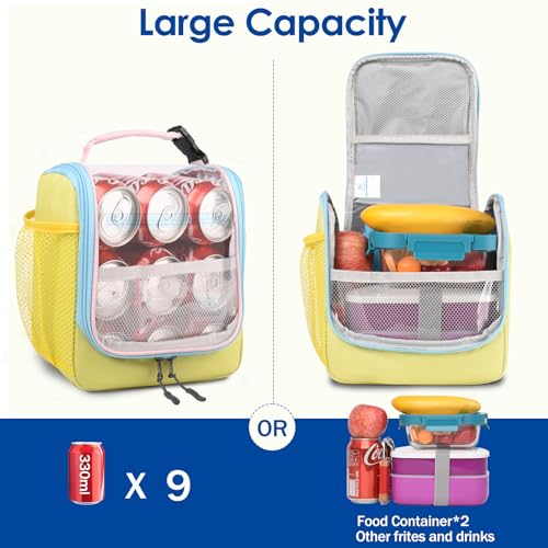 Image of Genteen Kids Lunch Box, Insulated Lunch Bag for Kids, Toddler, Girl, and Boy; Holds Lunch Box, Water Bottle, & Snacks; Easy-Clean Water-Resistant Fabric & Multiple Zippered Pockets (Yellow Blue)