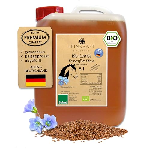 Leinkraft Bio-Leinöl 5L für Pferde naturbelassen kaltgepresst für Hunde & Katzen reich an Omega-3 - Leinsamenöl aus Deutscher Bio-Leinsaat