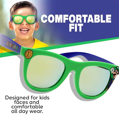 Image of ARKAID Super Mario Sunglasses - Luigi Frames: Stylish, Comfortable, & Durable UV-Protective Mario and Luigi Sunglasses with Luigi Costume Kids Soft Carrying Case - Officially-Licensed by Nintendo