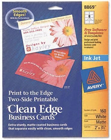 Avery : Inkjet Matte Business Cards, 2 x 3 1/2, White, 8 per Sheet, 160 per Pack -:- Sold as 2 Packs of - 160 - / - Total of 320 Each