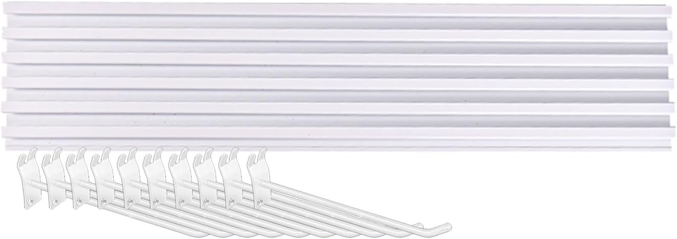 Organizer ścienny Do Garażu Panel Slatwall Z 10 Haczykami Blokujący Aluminiowy Stojak ścienny Do Kuchni I Narzędzi Warsztatowych Zestaw 6 Paneli Do Przechowywania, White, (W x H) 60x15.5CM-6 pcs