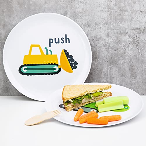 Tiny Expressions – Construction Truck Plates For Kids With Colorful Vehicles | Set Of 4 Melamine Dishes For Children #TOP5