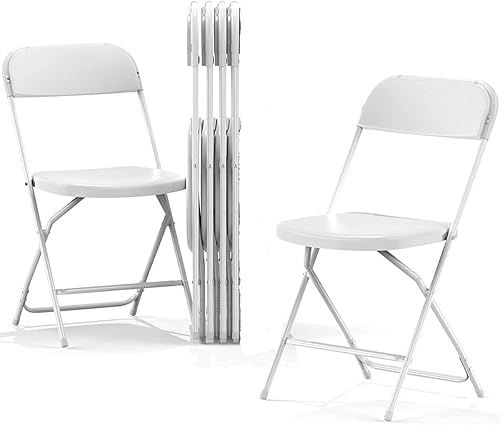 Vilobos Paquete de 6 sillas plegables blancas de plástico para exteriores, apilables, ligeras, para eventos, bodas, fiestas, oficina, reuniones,