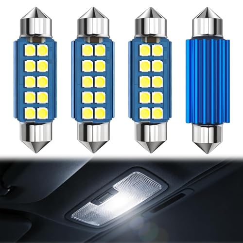 Mewneap Juego de 4 bombillas LED para luz de techo de coche 578 Festoon 41-42 mm 12V 6000K Blanco 500LM Alto brillo, Canbus sin errores, para luces de techo, maletero, puerta y matrícula, 211-1 211-2