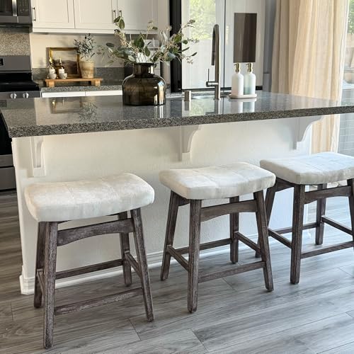 Image of PHI VILLA Counter Height Bar Stools Set of 3, Solid Wood Barstools