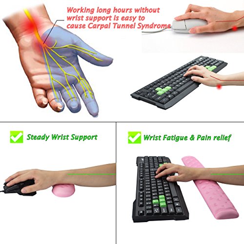 Brila Memory Foam Mouse & Keyboard Wrist Rest Support Pad Cushion Set For Computer, Laptop, Office Work, Pc Gaming - Massage Holes Design - Easy Typing Wrist Pain Relief (Pink Bundle) #TOP5