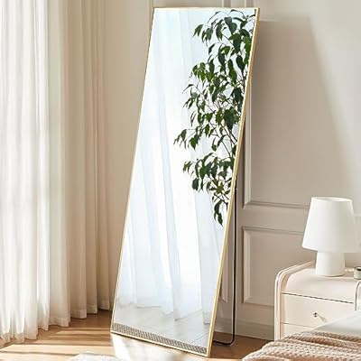 Sweetcrispy 64"x21" Full Length Mirror Floor Mirror Full Body Mirror with Stand, Wall Mirror Full Length Aluminum Alloy Frame Standing Hanging or Leaning Against Wall, Gold