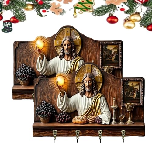 Llavero de pared sagrado de Nuestra Señora de Guadalupe, 2D plano de madera, tema de comunión de Jesús, soporte de pared religioso cristiano para decoración del hogar, organizador multifuncional con
