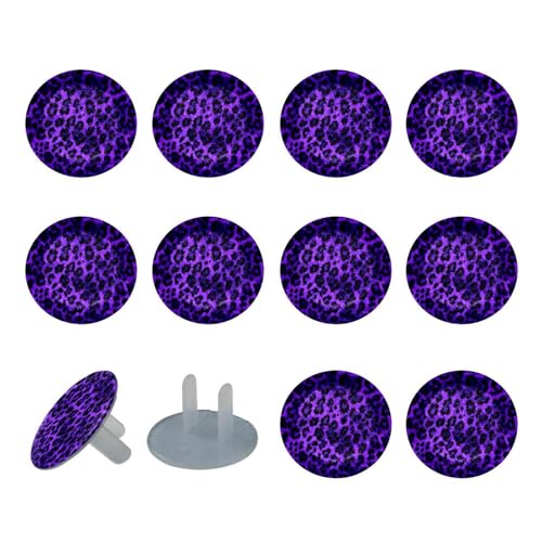 12 Pieces Baby Child Proofing Outlet Covers, Purple Leopard Electrical Safety Socket Caps, 2-Prong Power Wall Plate, Safety Plugs Protector Guard