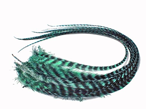 Moonlight Feather, Hair Extension Feathers - 6 Pieces - Mint Green Thick Long Grizzly Rooster Hair Extension Feathers