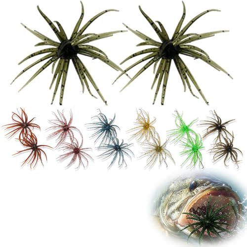 12Pcs Sea Urchin Soft Bait Realistic Fuzzy Dice Fishing Lure Soft Artificial Sea Urchin Lures Floating TPR Swimbait with Reflective Stars for Bass & Perch (S)