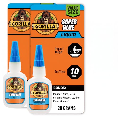 Gorilla Super Glue Value Size, Fast‑Setting Strong Bond, Impact‑Tough Formula Clear, 28 Grams (Pack of 2)
