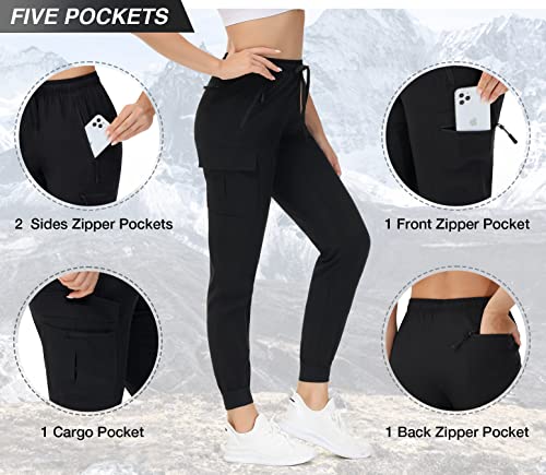 Puzeer Cargo Pants Women Lightweight Hiking Joggers Quick Dry Water Resistant Golf Athletic Travel Casual Capri Outdoor Running Workout Pants Black Medium #TOP3