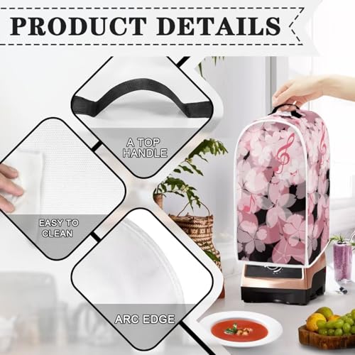 Image of Talayituse Music Note Cherry Blossom Print Blender Dust Cover, Fingerprint Protection Cover for Stand Mixer or Coffee Machine, Home Kitchen Appliance Covers for Stain Dust Resistant Supplies