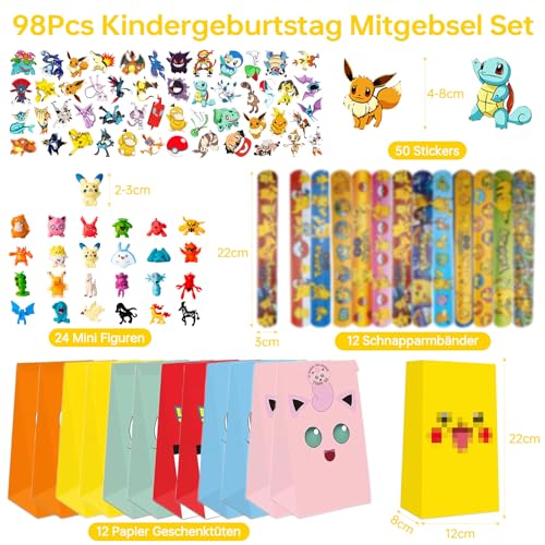 Mitgebsel Kindergeburtstag Gastgeschenke, 98pcs Kinder Geburtstag Mitbringsel Set mit Mini Figuren Schnapparmbänder Stickers Papier Geschenktüten, Party Kleine Geschenke Give Aways Jungen Mädchen