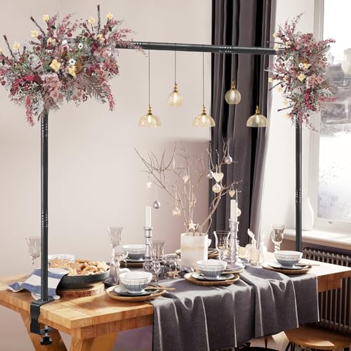 Over The Table Rod Stand with Clamps Adjustable 31-110 in Length 31-64 in Height Black Table Balloon Arch Hanging Stand with Storage Bag for Valentines Day Wedding Birthday Party Decoration