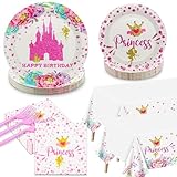 Princess Party Decorations - 162pcs Castle Decorations Including Pink Plates, Napkins, Forks, and Tablecloth for Princess Baby Shower Decorations Princess Birthday Supplies Plates Fork Set, Serve 40