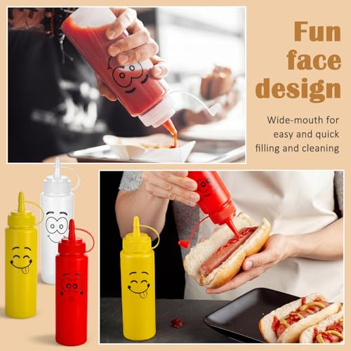 Image of 30 Pack 8 oz Condiment Squeeze Bottles Bulk Ketchup and Mustard Squeeze Bottles with Leak-proof Cap Smile Face Plastic Ketchup Dispenser Set for Kitchen Restaurant BBQ Grill Syrup Oil Salad Sauces