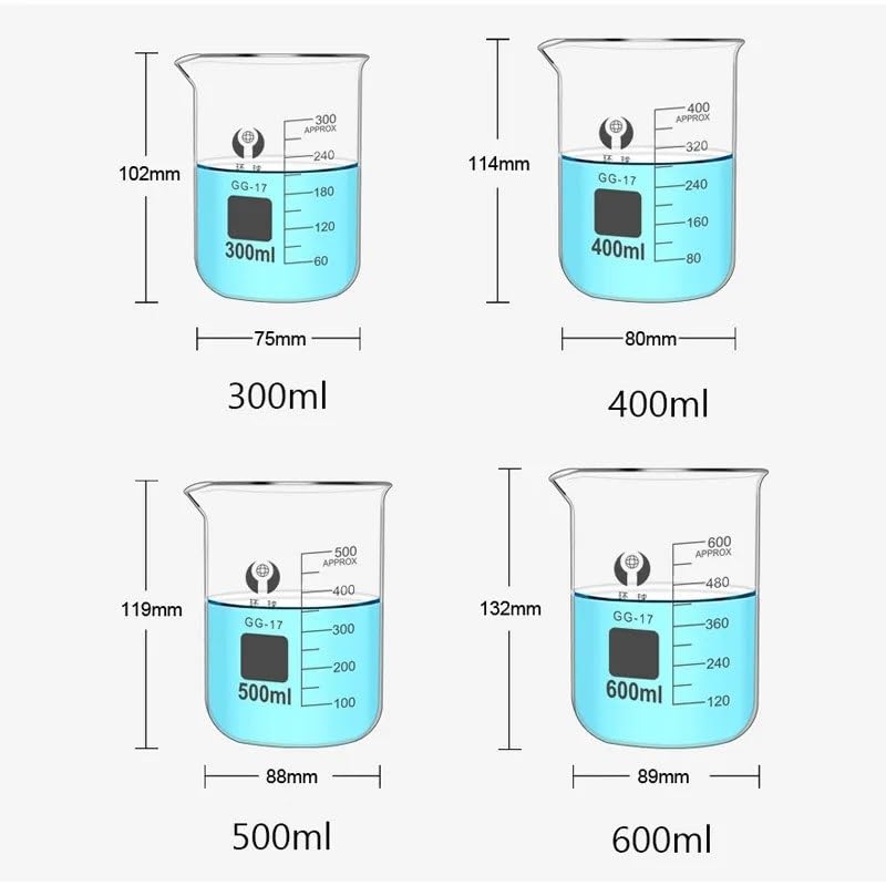 1 set di becher in vetro borosilicato a forma bassa, for laboratorio chimico, con pareti spesse, resistenti al calore, con scala graduata(Set E (3pcs))