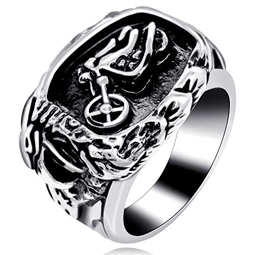 Uloveido Anillo de motor de esmalte negro Eagle de acero inoxidable para hombres Anillo de motocicleta de titanio Hombre moto Punk Hombre Joyería Anillo de pájaro MT001 Cover