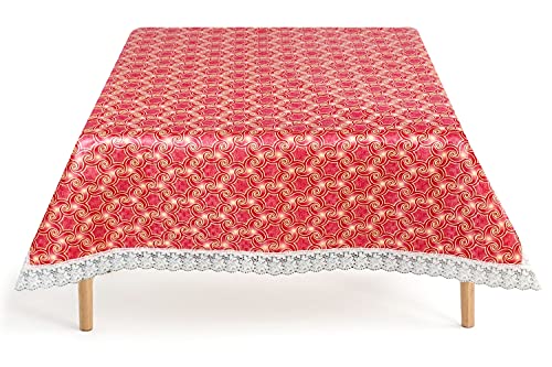 Image of The Furnishing Tree Waterproof Square Shaped Upto 6 Seater Printed Dining Table Cover Size 72x72 inches with White Border Lace