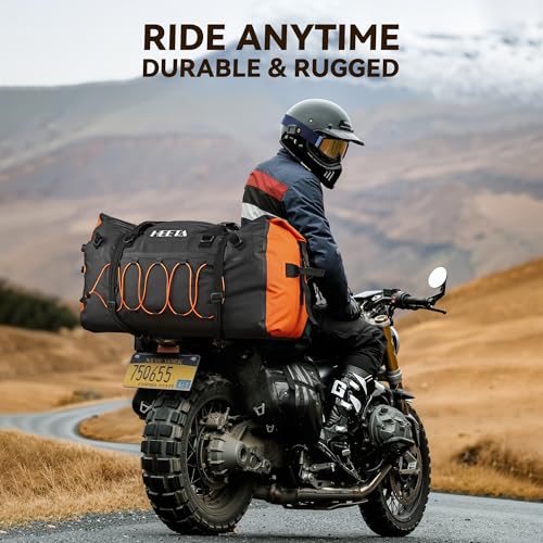 HEETA Waterproof Duffel Bag Motorcycle Dry Bag Backpack, Extra Large Rolltop Travel Duffle Bags with Straps & Handles for Kayaking Rafting Boating Canoeing Camping Gym Beach (Black, 80L)