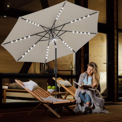 FLAME&SHADE Solar Patio Umbrella with a Centre Light, 9 FT Taupe by FLAME&SHADE - Used condition - Image 6