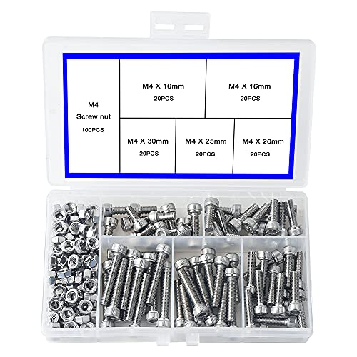 newlng M4 Tornillos de Cabeza Hexagonal de Acero Inoxidable 304 Tornillos con Tuerca Allen Tornillos y Tuercas Caja de...