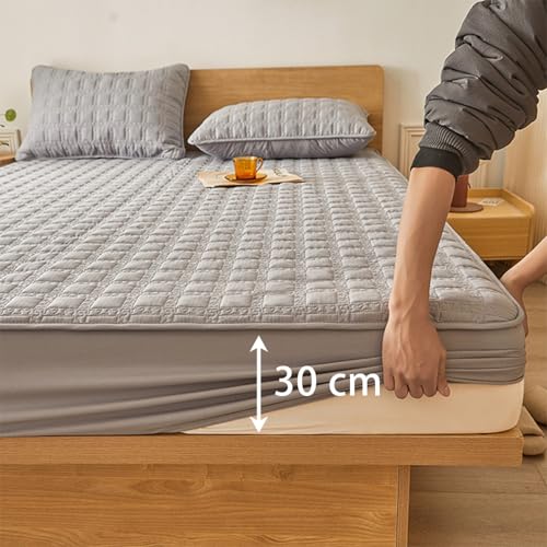 Protector de colchón ajustable de 200 x 220 cm caqui para colchón de 30 cm 4