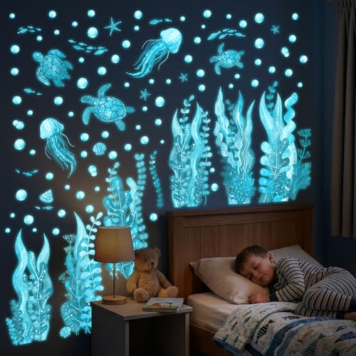 Stickers de pared DECOWALL Ocean que brillan en la oscuridad