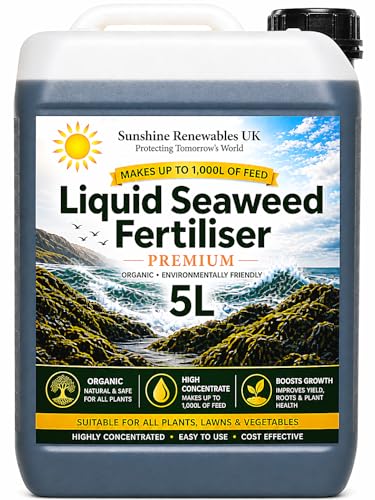 Liquid Seaweed Fertiliser 5L Organic Plant Food for All Plants Lawns & Vegetables Boosts Growth Stronger Roots & Healthier Plants Highly Concentrated (Makes Up To 1 000L)