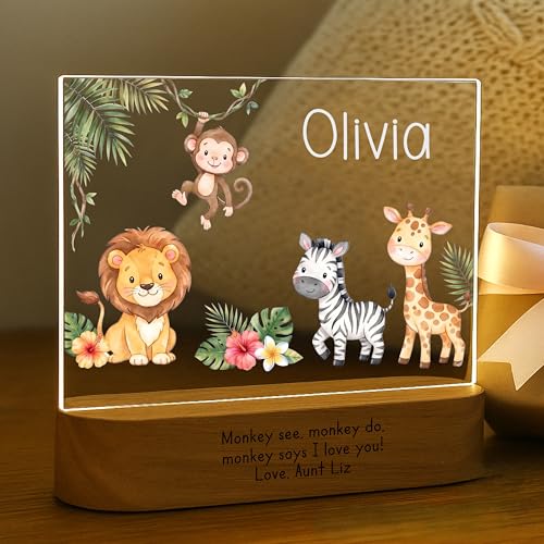 Craft & Clan Safari Night Light for Kids | Personalized Baby Night Light | Custom Name Jungle Nursery Decor Plug-in LED Nightlight | Custom Baby Shower Gifts for Newborns Toddlers Boys Girls