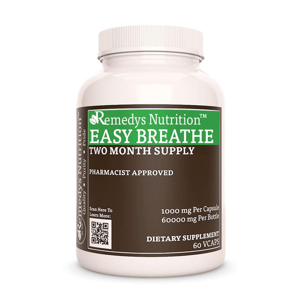 Remedy's nutrition Easy Breathe | 1,000 mg, 60 Vegan Capsules Proprietary Herbal Dietary Supplement | Two Month Supply
