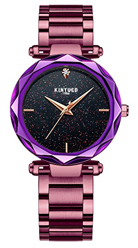 Women Watchステンレススチール砂岩Shining StarスタイルダイヤルアナログクオーツLady Dress Watch purple Black Dial