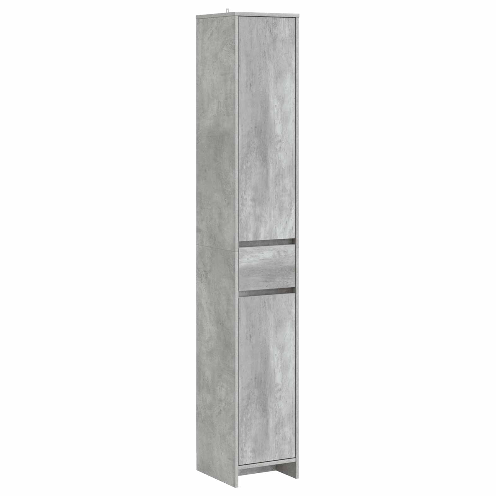 Mueble de baño moderno gris hormigón con acabados de madera premium