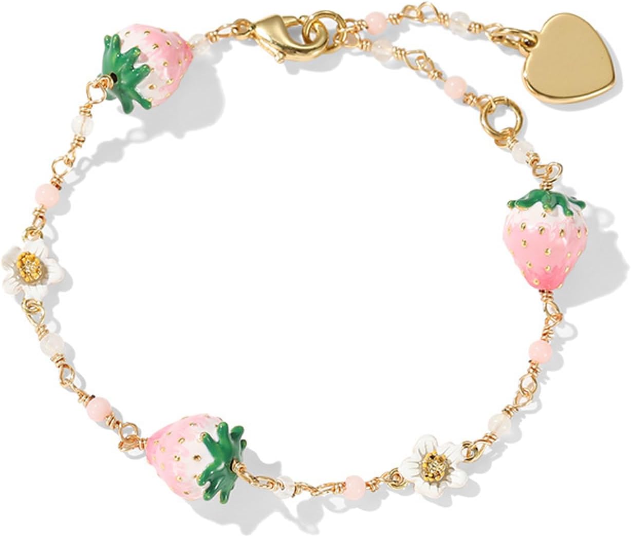 Psycheer White Flower Pink Strawberry Bracelet Sweet Flower