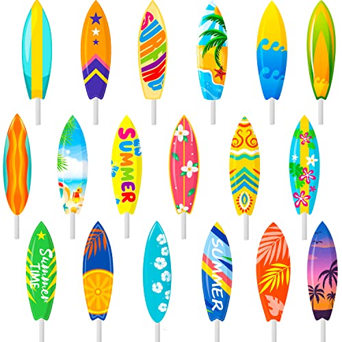 36pcs Surfboard Cupcake Toppers Decorations Swimming Pool Birthday Party Decorations Beach Surfboard Cupcake Decorations for Summer Hawaii Beach Themed Birthday Party Baby Shower Supplies