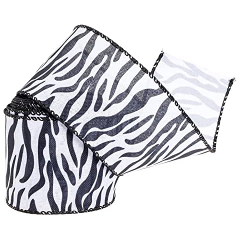 YASEO Zebra Print Wired Edge Ribbon, White and Black Animal Pattern Print Ribbon for Wreaths, Wrapping, Crafting and Home Party Decorations, 2.5 Inches x 10 Yards Cover