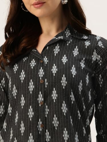 Image of feranoid Classic Collared Cotton Shirt with 3 /4 Sleeve for a Timeless Casual Look