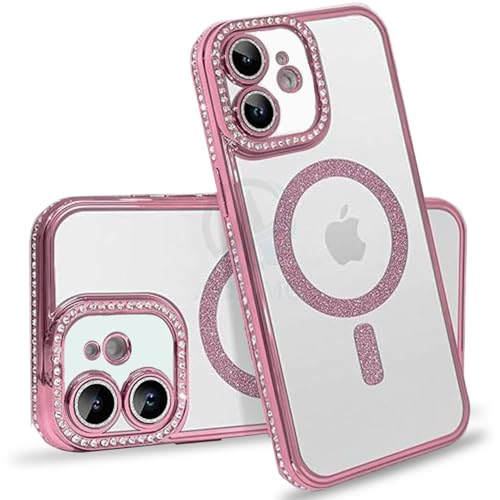 Image of AESTMO Back Cover for iPhone 11 Compatible with MagSafe | Diamond Glitter Case | Luxury Bling Rhinestone Soft Clear TPU Bumper | Camera Lens Protection Cover for iPhone 11 (Pink)
