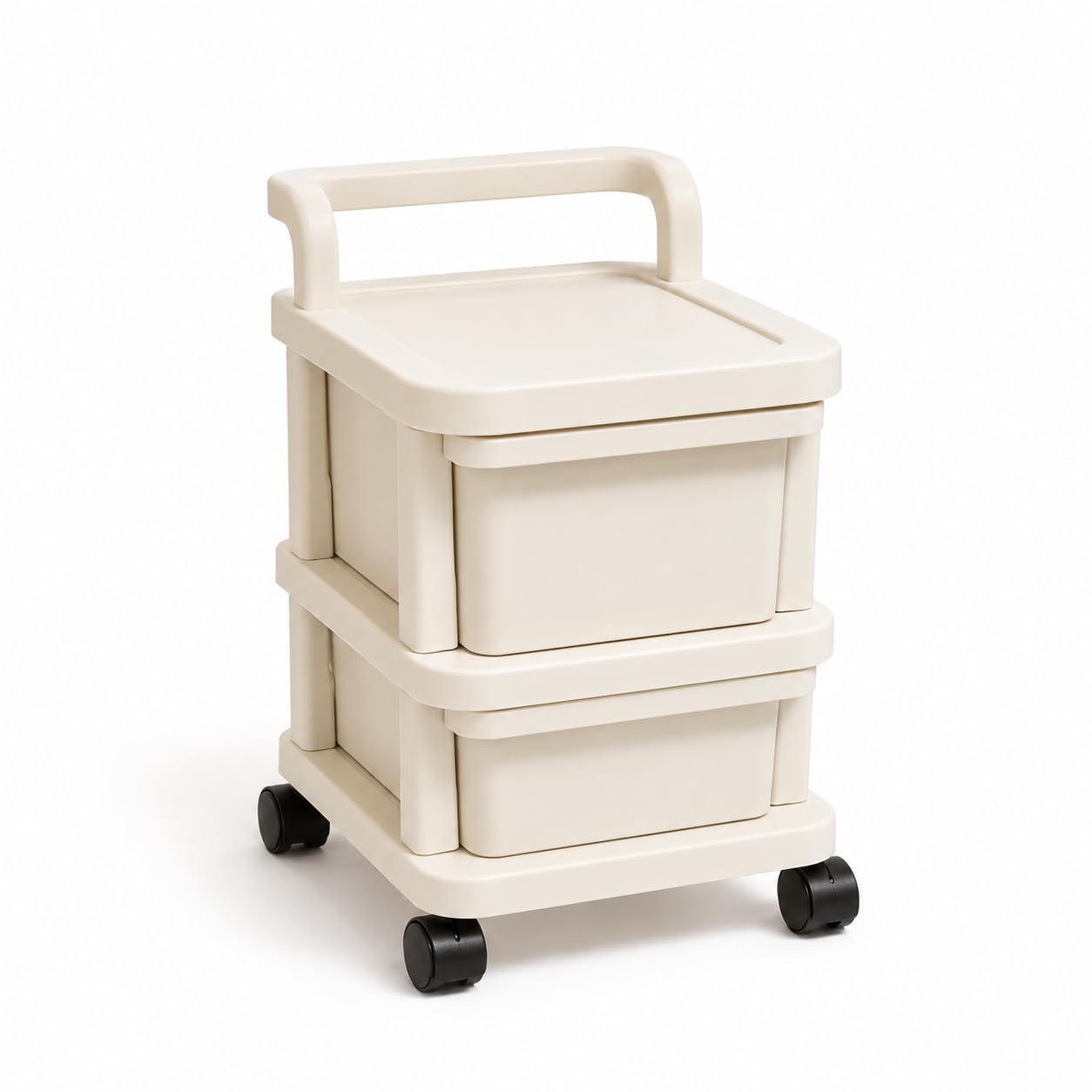 4/5 Tier Plastic Storage Trolley with Drawers – Mobile Home & Office Organizer Cabinet on Wheels for Clothes, Toys, Stationery & Kitchen Essentials (Neutral, 2 Tier)