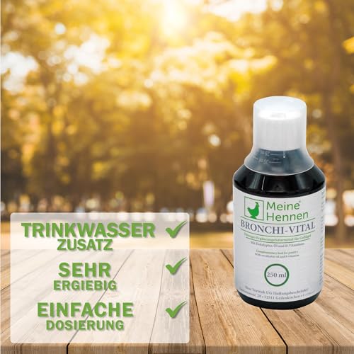 MeineHennen Bronchi-VITAL 250ml - Ergänzungsfuttermittel für Hühner & Wachteln - Support für Atemwege (z.B. nach Hühnerschnupfen) - Mit Echinacea, Eukalyptus & Vitamin B - Konzentrat für 50L Wasser