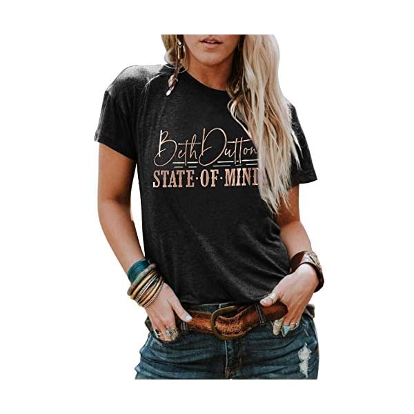 Beth-Dutton-State-of-Mind-T-Shirt-Women-Funny-Letter-Print-Short-Sleeve-Vintage-TV-Show-Graphic-Tees-Tops TV Show T Shirt for Women Funny Letter Print Graphic Shirts Vintage Novelty TV Show Blouse Short Sleeve Tees Tops(Rose Gold,M)