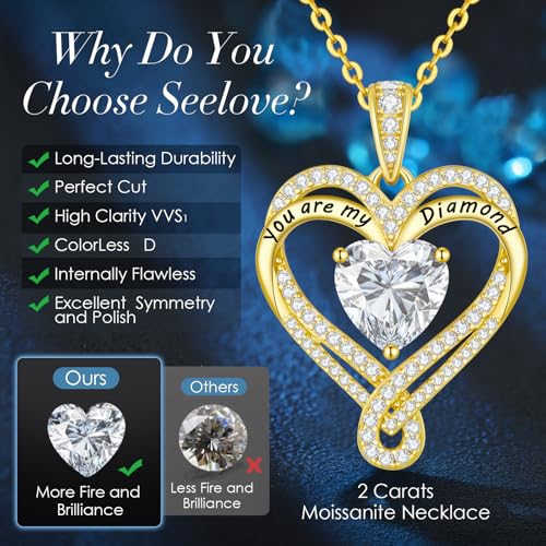 Moissanite Heart Pendant Necklace for Women,D Color VVS1 Moissanite Lab-Created Gem,925 Sterling Silver Gold Plating,Wedding,Anniversary Birthday Fine Jewelry Gifts for Wife Her Mom Girlfriend4