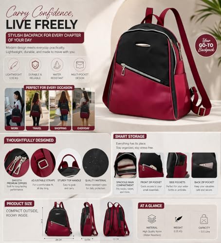Image of Ethnic Style Waterproof Oxford Backpack for Women & Girls | Fashion Travel Canvas Look Nylon Bag | Large Capacity Printed Laptop Backpack for College